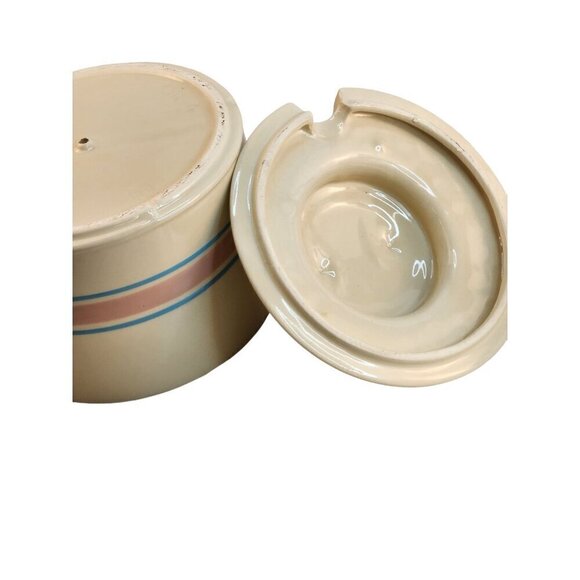 McCoy Pottery Blue Stripe Pink Band Bean Pot Casserole Dish Spoon Divot 0164 - Picture 16 of 16